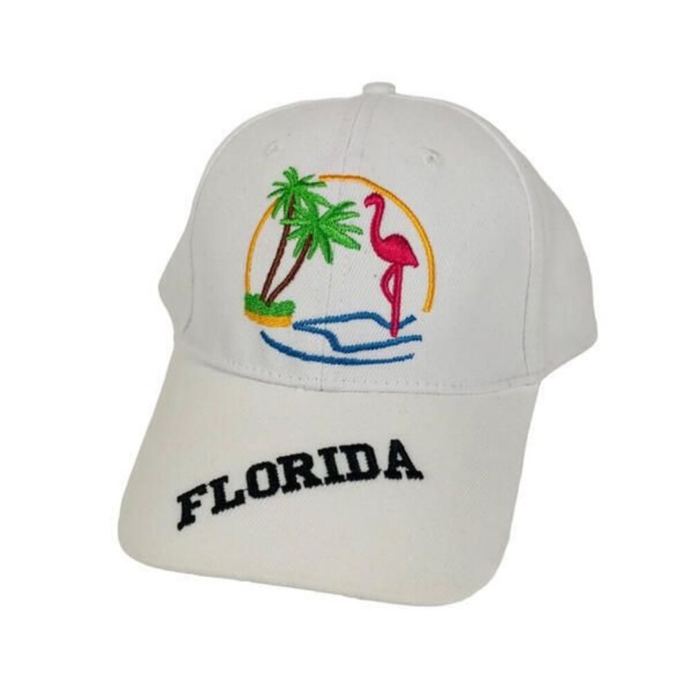 Florida Vacation Hat Baseball Cap Palm Tree Flamingo Travel Destination